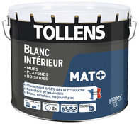 Peinture monocouche murs et plafonds intérieure acrylique mat blanc 10 L - Tollens - Brico Dépôt