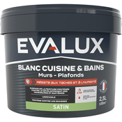 Peinture Blanche cuisine et bain Satin 2,5 L - Evalux - Brico Dépôt