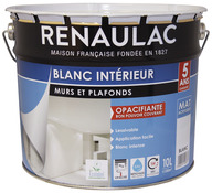 Peinture murs et plafonds intérieure acrylique mat blanc 10 L - Renaulac - Brico Dépôt