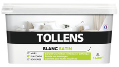 Peinture murs, plafonds et boiseries intérieure acrylique satin blanc 5 L - Tollens - Brico Dépôt