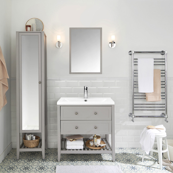 Meuble de salle de bains à poser gris L.60 cm "Perma" + Plan vasque "Nira" - Brico Dépôt