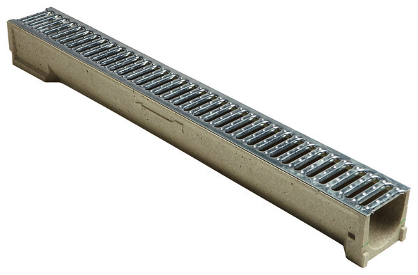 Caniveau en béton polyester (caniveau) et acier galvanisé (grille passelle) 1000x100x105 mm - Brico Dépôt