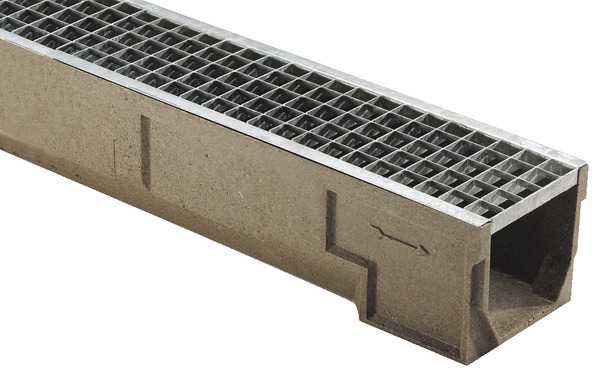 Caniveau en béton polyester (caniveau) et acier galvanisé (grille caillebotis) 1000x150x170 mm - Brico Dépôt