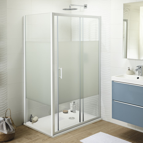 Porte de douche coulissante réversible 2 volets l. 100 cm en verre aspect dépoli - Cooke and Lewis - Brico Dépôt