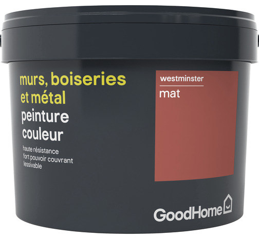 Peinture haute résistance murs, boiseries et métal intérieure acrylique Mat Rouge Westminster 2.5 L - GoodHome - Brico Dépôt