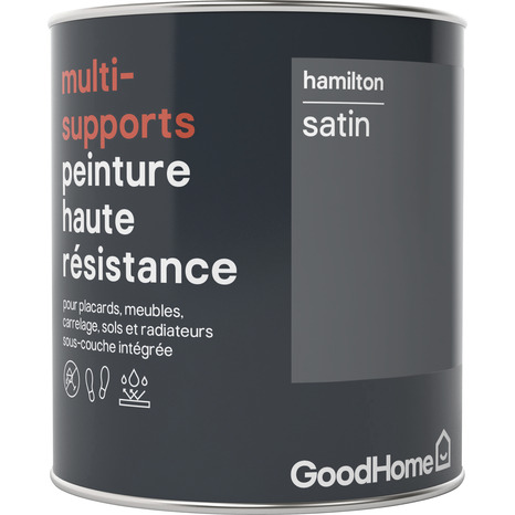 Peinture haute résistance multi-supports acrylique satin noir Hamilton 0,75 L - GoodHome - Brico Dépôt