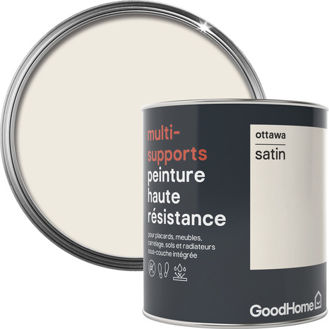 Peinture haute résistance multi-supports acrylique satin blanc cassé Ottawa 0,75 L - GoodHome - Brico Dépôt