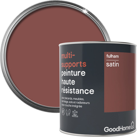 Peinture haute résistance multi-supports acrylique satin rouge Fulham 0,75 L - GoodHome - Brico Dépôt