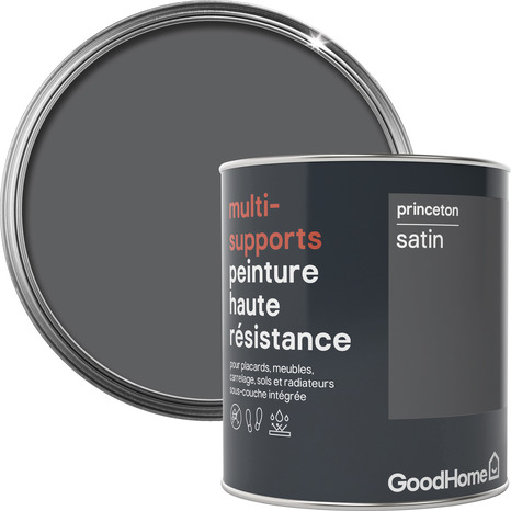 Peinture haute résistance multi-supports acrylique satin gris Princeton 0,75 L - GoodHome - Brico Dépôt