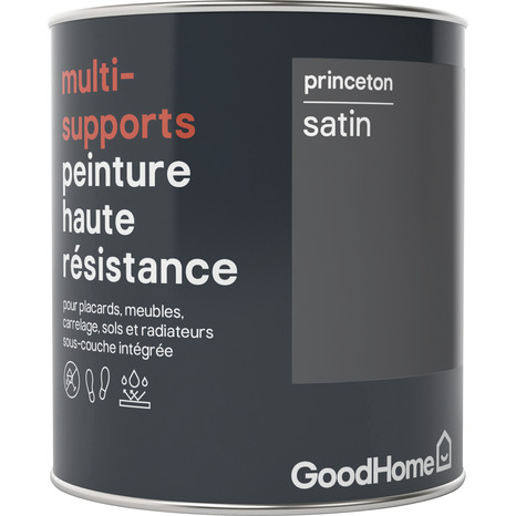 Peinture haute résistance multi-supports acrylique satin gris Princeton 0,75 L - GoodHome - Brico Dépôt