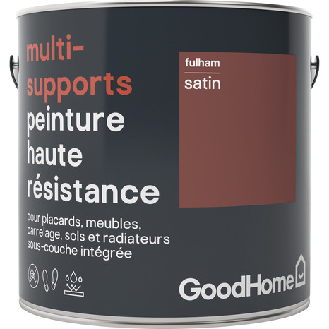 Peinture haute résistance multi-supports acrylique satin rouge Fulham 2 L - GoodHome - Brico Dépôt