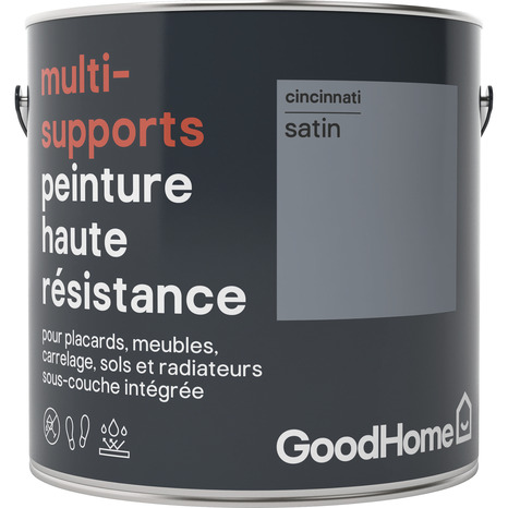 Peinture haute résistance multi-supports acrylique satin gris Cincinatti 2 L - GoodHome - Brico Dépôt