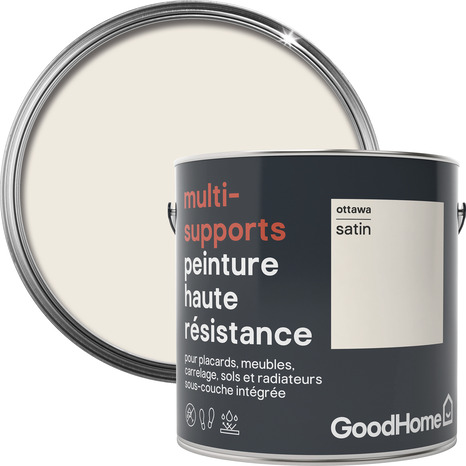 Peinture haute résistance multi-supports acrylique satin blanc cassé Ottawa 2 L - GoodHome - Brico Dépôt