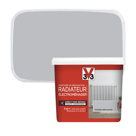 Peinture de rénovation radiateur et électroménager acrylique satin tendre gris 0,75 L - V33 - Brico Dépôt