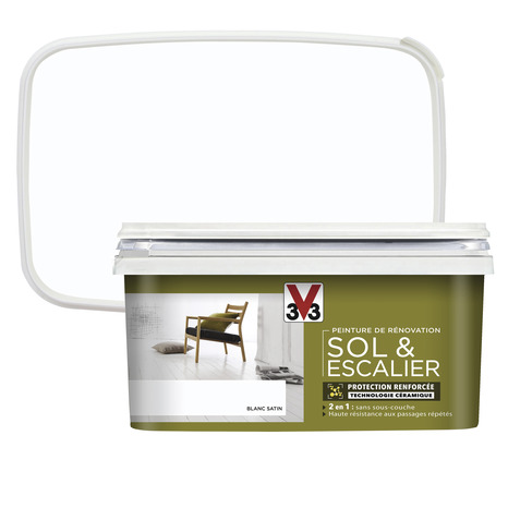 Peinture de rénovation sol et escalier acrylique satin blanc 2 L - V33 - Brico Dépôt