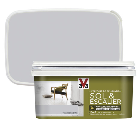 Peinture de rénovation sol et escalier acrylique satin tendre gris 2 L - V33 - Brico Dépôt