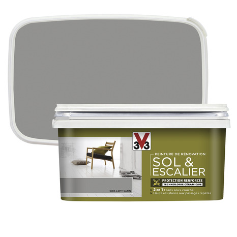 Peinture de rénovation sol et escalier acrylique satin gris galet 2 L - V33 - Brico Dépôt