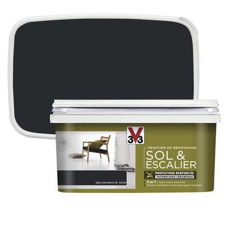 Peinture de rénovation sol et escalier acrylique satin gris anthracite 2 L - V33 - Brico Dépôt