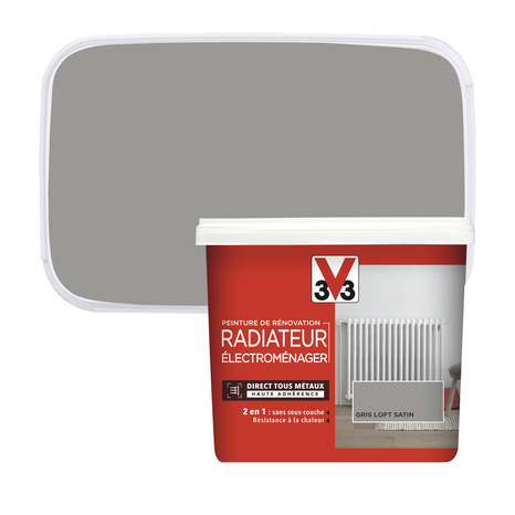Peinture de rénovation radiateur et électroménager acrylique satin gris galet 0,75 L - V33 - Brico Dépôt