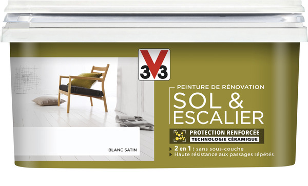 Peinture de rénovation sol et escalier acrylique satin blanc 2 L - V33 - Brico Dépôt