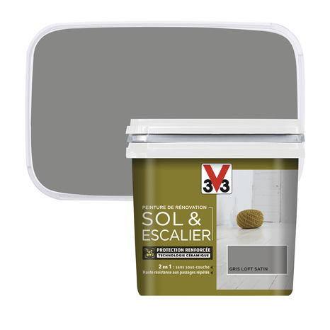 Peinture de rénovation sol et escalier acrylique satin gris galet 0,75 L - V33 - Brico Dépôt