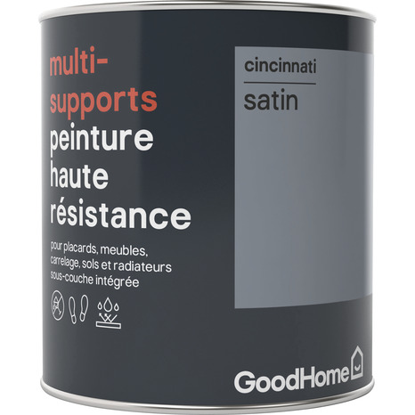 Peinture haute résistance multi-supports acrylique satin gris Cincinatti 0,75 L - GoodHome - Brico Dépôt