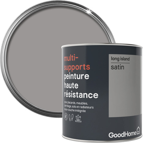 Peinture haute résistance multi-supports acrylique satin gris Long Island 0,75 L - GoodHome - Brico Dépôt