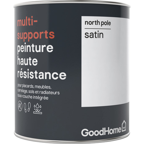 Peinture haute résistance multi-supports acrylique satin blanc North Pole 0,75 L - GoodHome - Brico Dépôt