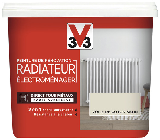 Peinture de rénovation radiateur et électroménager acrylique satin voile de coton 0,75 L - V33 - Brico Dépôt