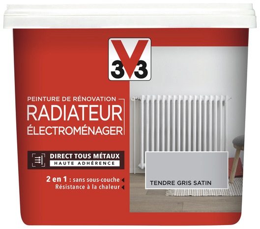 Peinture de rénovation radiateur et électroménager acrylique satin tendre gris 0,75 L - V33 - Brico Dépôt