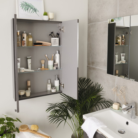 Armoire de salle de bains gris taupé Imandra L.60 x H.90 x P.15 cm - GoodHome - Brico Dépôt