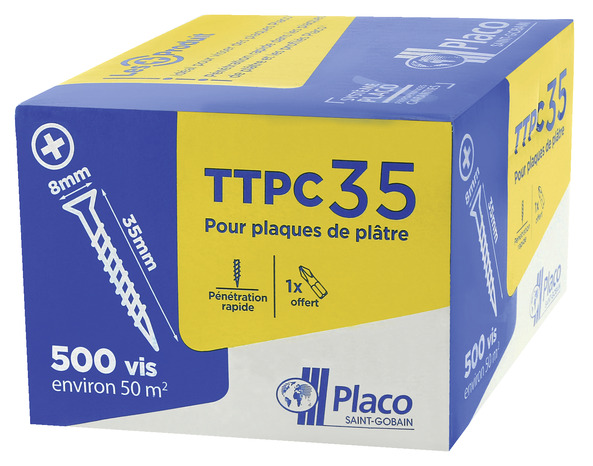 Vis plaque de plâtre TTPC 35 8 x 35 mm - 500 pièces - Placoplâtre - Brico Dépôt