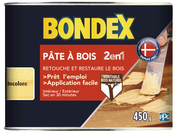 Pâte à bois 2 en 1 naturel intérieur & extérieur 450 g - Bondex - Brico Dépôt