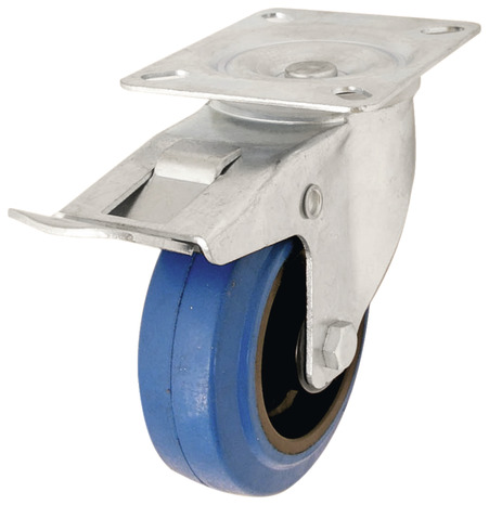 Roulette pivotante caoutchouc bleu avec frein - Ø 10 cm - 100 kg - Brico Dépôt