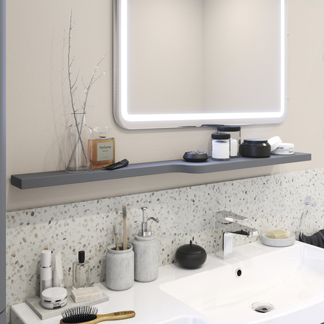 Étagère de salle de bains gris Himalia - L.105 x P. 15 cm - GoodHome - Brico Dépôt