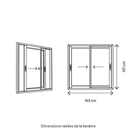 Fenêtre aluminium blanc coulissante 2 vantaux h.135 x l.140 cm - GoodHome - Brico Dépôt