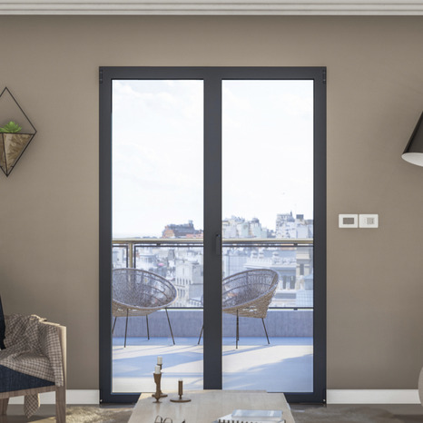Porte-fenêtre aluminium gris 2 vantaux H.215 x l.140 cm - GoodHome - Brico Dépôt