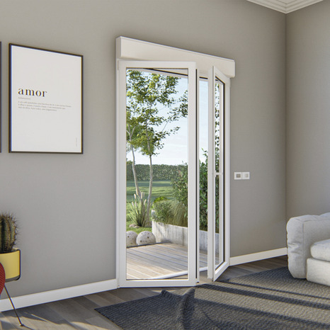 Porte-fenêtre aluminium blanc 2 vantaux + volet roulant H.215 x l.120 cm - GoodHome - Brico Dépôt