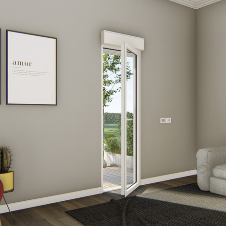 Porte-fenêtre aluminium blanc 1 vantail gauche + volet roulant H.215 x l.80 cm - GoodHome - Brico Dépôt