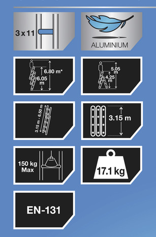 Échelle extensible en aluminium 3 x 11 marches - 6,80 m - Mac Allister - Brico Dépôt
