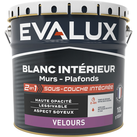 Peinture Blanche intérieure 2en1 sous couche intégrée Velours 10 L - Evalux - Brico Dépôt
