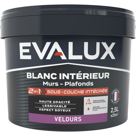 Peinture Blanche intérieure 2en1 sous couche intégrée velour 2,5 L - Evalux - Brico Dépôt