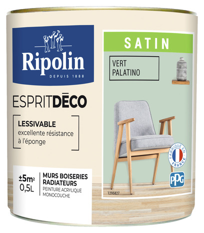 Peinture mur intérieur Satin 0,5 L Vert palatino - Ripolin - Brico Dépôt
