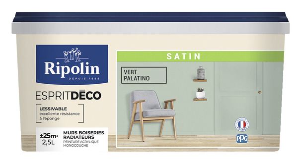 Peinture mur intérieur Satin 2,5 L Vert palatino - Ripolin - Brico Dépôt