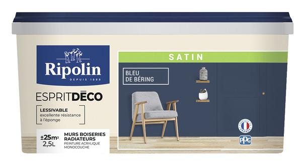 Peinture mur intérieur Satin 2,5 L Bleu de bering - Ripolin - Brico Dépôt