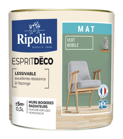 Peinture mur intérieur Mat 0,5 L Vert nobile - Ripolin - Brico Dépôt
