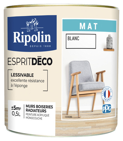 Peinture mur intérieur Mat 0,5 L Blanc - Ripolin - Brico Dépôt