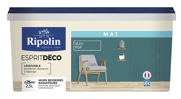 Peinture mur intérieur Mat 2,5 L Bleu pop - Ripolin - Brico Dépôt