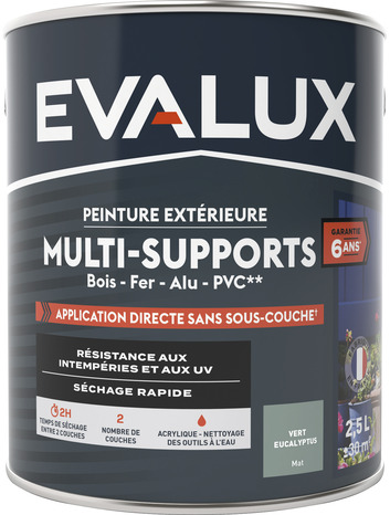 Peinture extérieure Satin multi supports 2,5 L eucalyptus - Evalux - Brico Dépôt