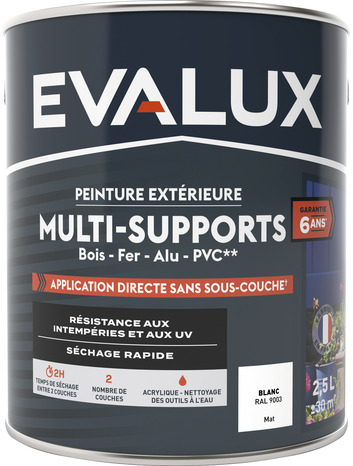 Peinture extérieure Satin multi supports 2,5 L blanc - Evalux - Brico Dépôt